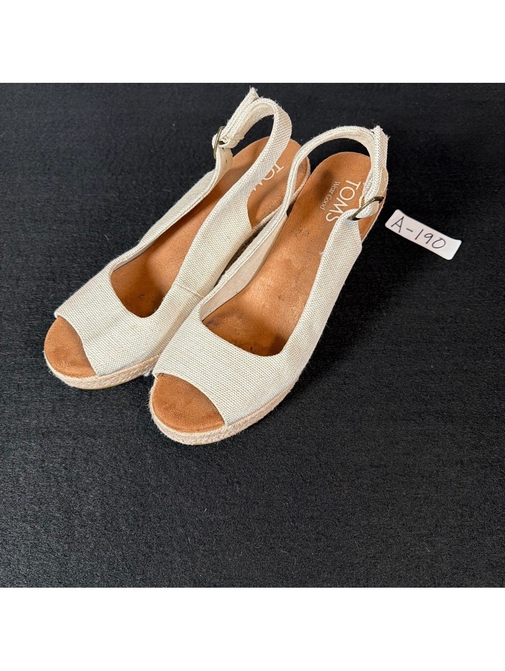 TOMS Women’s 9 Cream Canvas Espadrille Wedge Sandals Slingback Peep Toe